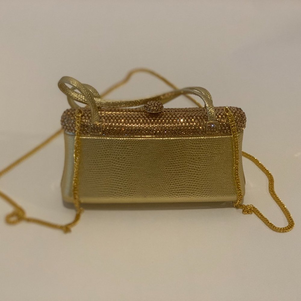 Gold Oroton Handbag with optional chain strap and rhinestone trim